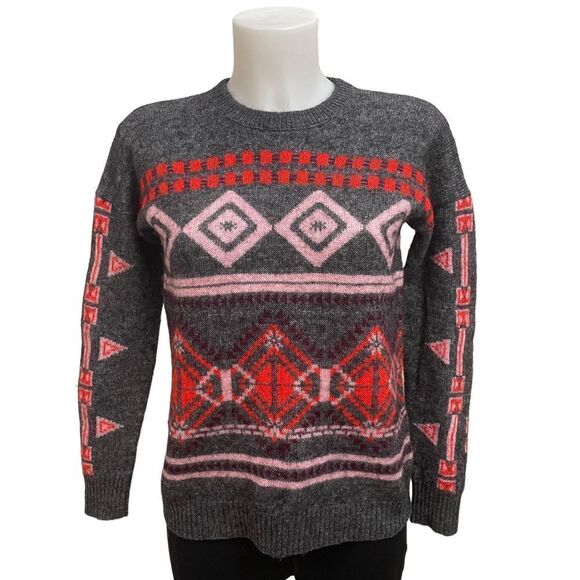 J.CREW NORDIC FAIR ISLE WOOL BLEND KNIT CREWNECK SWEATER multicolored SIZE SMALL - Picture 1 of 9